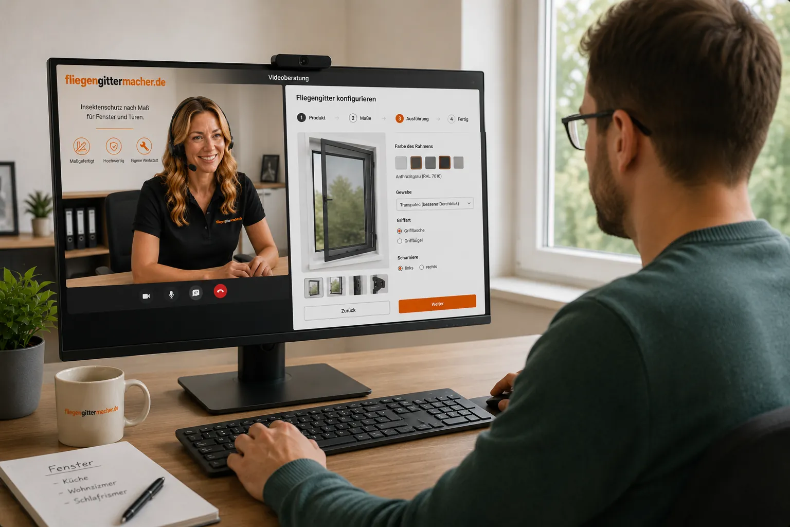 Videoberatung: gemeinsames Ausmessen des Fensters am Bildschirm
