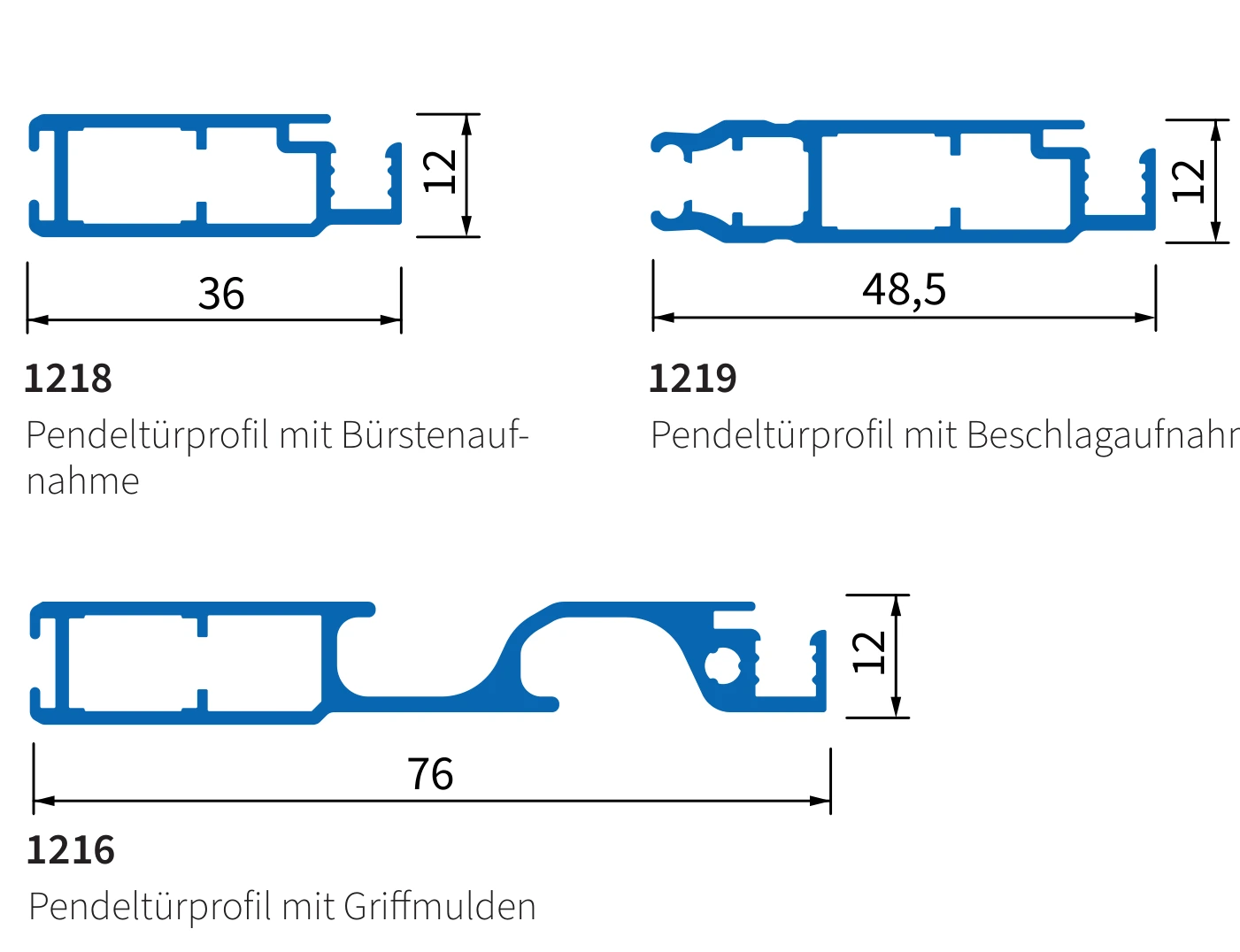 Pendeltürprofile mit Griffmulde