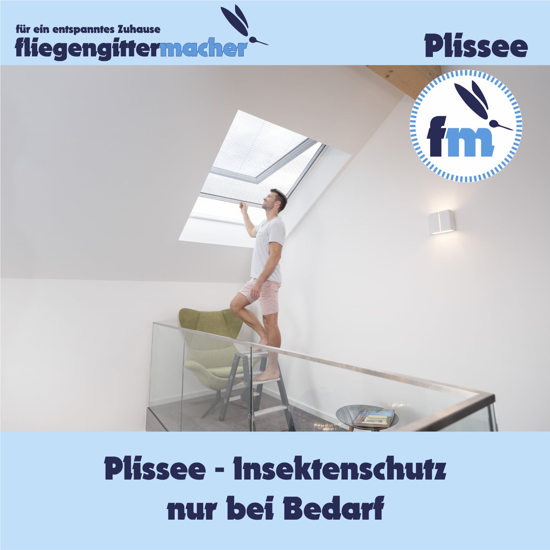 Insektenschutz Plissee Dachgeschoss | www.fliegengittermacher.de | Fliegengitter nach Maß